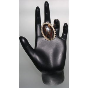 Brown Tiger's Eye Matrix .925 Sterling Silver Ring Sz 8 Women's Fashion Jewelry